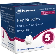 Insulin Pen Needles 31G 3/16" (5mm), 50/box