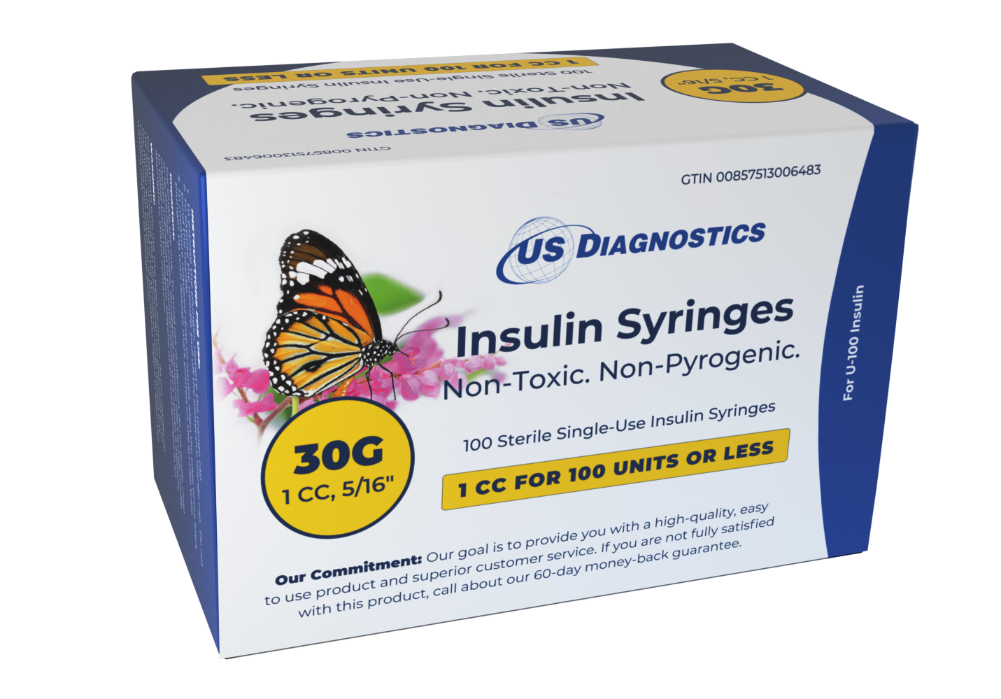 Insulin Syringes 30G, 1cc, 5/16", 100/box