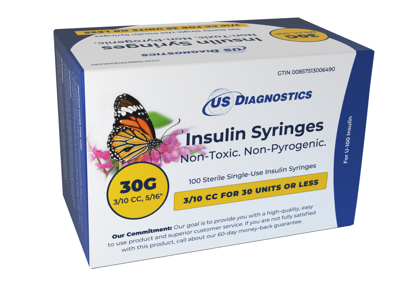 Insulin Syringes 30G, 3/10cc, 5/16", 100/box