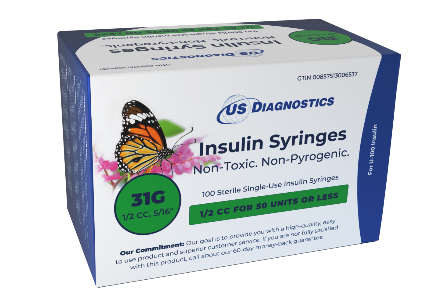 Insulin Syringes 31G, 1/2cc, 5/16", 100/box