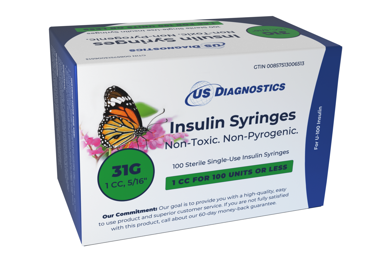 Insulin Syringes 31G, 1cc, 5/16", 100/box