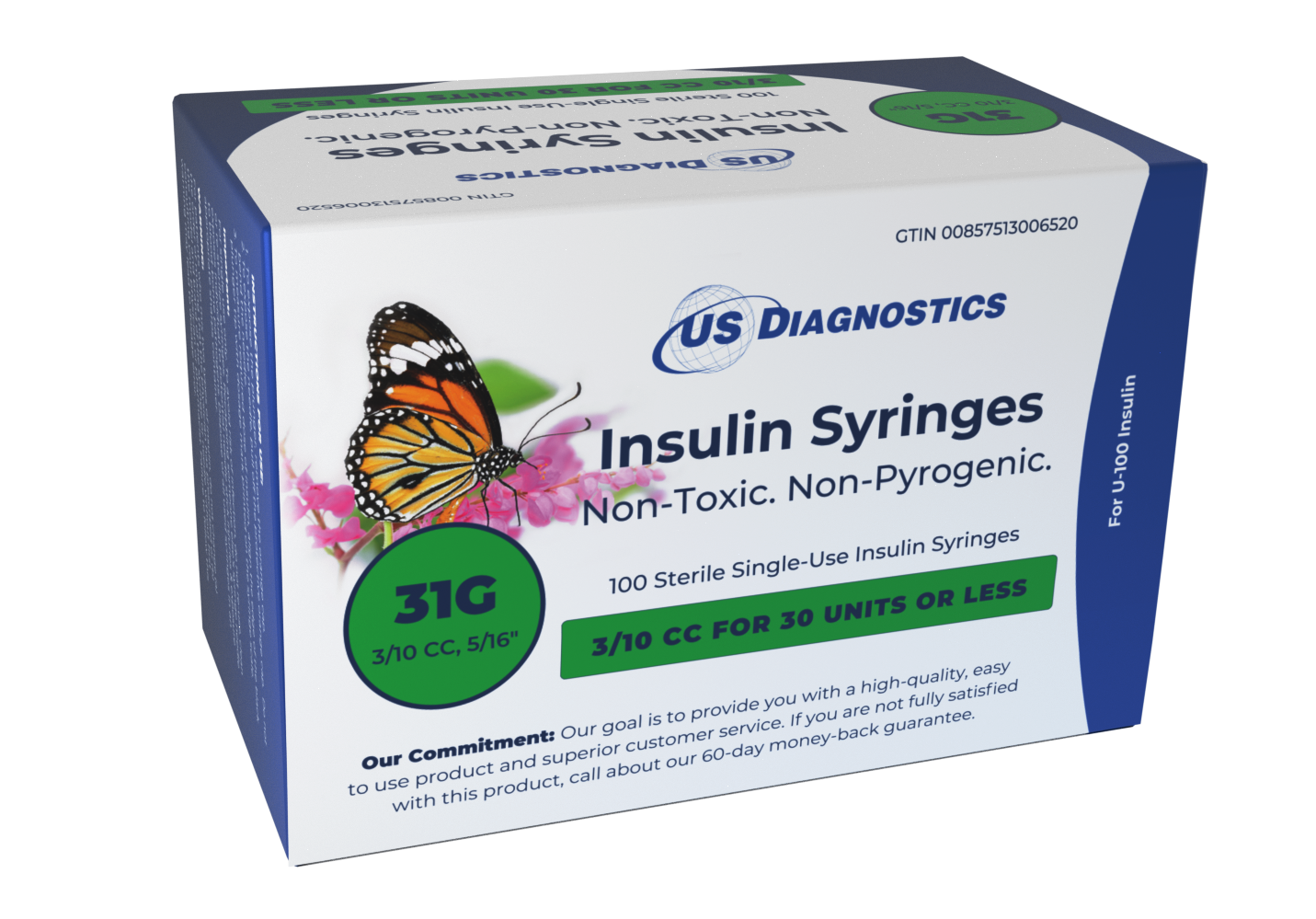 Insulin Syringes 31G, 3/10cc, 5/16", 100/box
